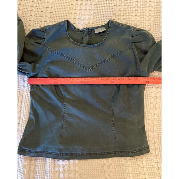 Universal Thread Blouse Top Size XL Hunter Green Denim Fitted Puffy Sleeves - Picture 9 of 11